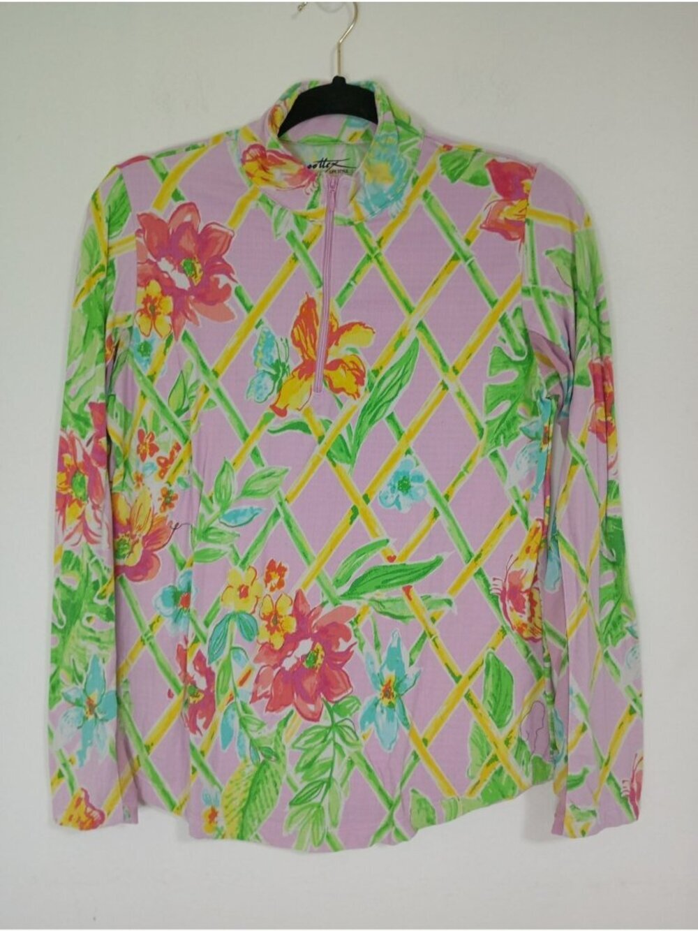 Gottex Life Style Floral Print Pullover Top Half-Zip In Lavender Multi Size M
